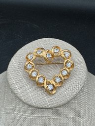 Vintage Signed Monet Rhinestone Heart Brooch