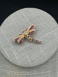 Vintage Signed Roman Rhinestone & Enamel Dragonfly Pin