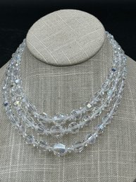 Sparkling Vintage Triple Strand Beaded Crystal Necklace