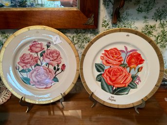 Pair Of Vintage Arizona And Rose Bowl 1975 Plates With Stands