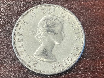 1958 Canada Queen Elizabeth II Arms Crown Silver 50 Cents Coin