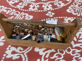 Sockets And Handtools Lot In Vintage Wood Toolbox