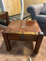 Wood And Brass Embellished Side Table