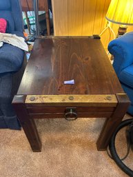 Wood And Brass Embellished Side Table