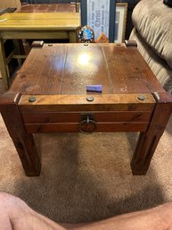 Wood And Brass Embellished Side Table