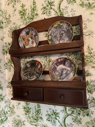 Vintage Kaiser Germany Mini  Cat Plate Set And Wood Stand / Display