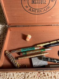 Vintage Pens In Cigar Box Lot
