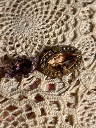 2 Victorian Brooches One Missing Pin Back