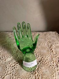 Green Glass Hand Ring Holder