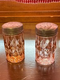 Windsor Diamond Vintage Pink Depression Glass Salt And Pepper Shakers