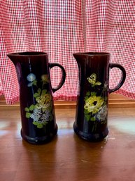 Lot Of Two Bennington Pottery Pitchers With Floral Design