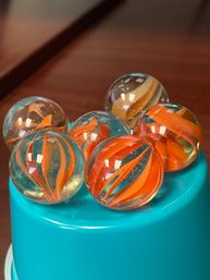 Vintage Marble Shooters Clear With Orange
