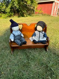 Wood Miniature Or Childs Bench With Amish Doll