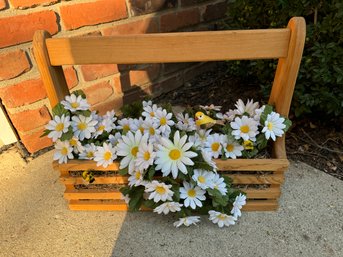 Hand Painted Wood Basket And Faux Daisies