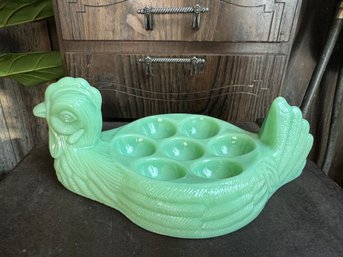 Jadeite Colored Glass Egg Plate Chicken