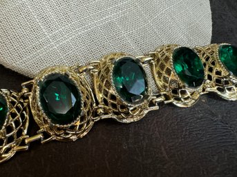 Vintage Large Emerald Green Rhinestone Bracelet