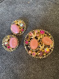 Vintage Brooch Pin And Earring Set