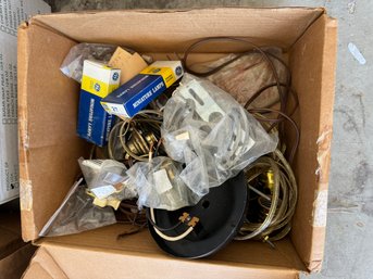 Box Lot Of Lamp Fixtures Bulbs And More