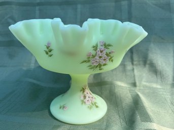 Fenton Glass Ruffled Edge Footed Compote Hand Painted