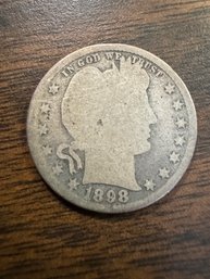 1898 Barber Quarter Silver Coin