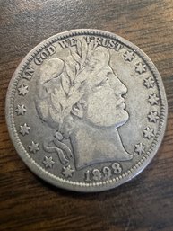 1898 Barber Half Dollar Silver Coin