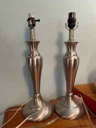 Pair Of Matching Metal Lamps Has Shades But Is Missing Metal Holders For The Shades