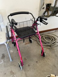 Pink Walker With Seat And Basket