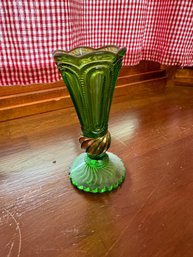 Antique EAPG U.S. Glass Green Bud Vase W/ Gold