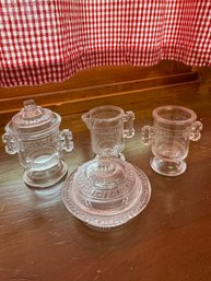 Two Band Pattern Toy Dish Table Set Lot Doyle Glass #200 EAPG Clear C 1880s