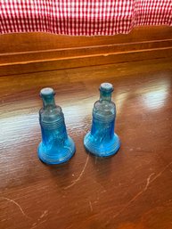 Vintage Wheaton NJ Blue Depression Glass Liberty Bell Bottles