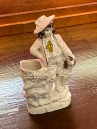 Victorian Man Leaning With Dog Planter Or Rose Vase