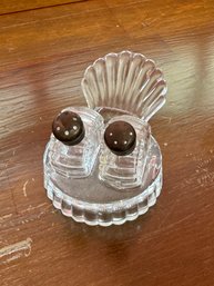 Art Deco Clear Glass Salt & Pepper Shakers Clam Shell Handle Holder 3 Pc Set