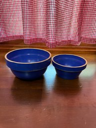 Lot Of 2 Vintage Blue Stoneware Nesting Bowls