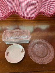 Glassware Lot Vintage Glass Refrigerator Lidded Dish Plate And More