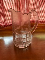 Antique EAPG Etched Glass Pitcher