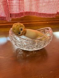 Vintage Pressed Glass Oval Dish And Porcelain Doll