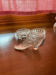 Vintage Glass Lot - Fostoria Glass Slipper And Glass Salt Dips