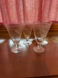 Vintage Hand Cut Javit Crystal Etched Glass Goblets With Original Sticker