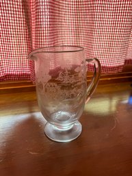 Vintage Town Scene Etched Pitcher