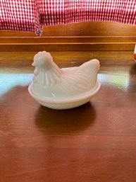 Hazel Atlas White Milk Glass  Chicken Hen On Nest Dish