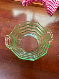 Vintage Jenkins Glass Green Uranium Ocean Wave Green Bowl