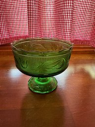 Vintage E.O. Brody Co Emerald Green Depression Glass Compote Pedestal Bowl