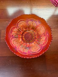 Fenton Marigold Peacock & Grape Round Carnival Glass Bowl