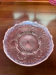 Antique Jefferson Tokyo Pattern Opalescent Scalloped Footed Glass 9 Round Plate