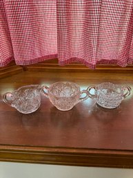 Vintage Glassware Lot - Two Handled Sugars, Creamer