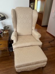 Beautiful Ivory Upholstery Wingback Chair And Ottoman