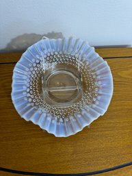 Vintage Fenton Glass Hobnail Moonglow Opalescent Crimped Ruffle Edge Bowl