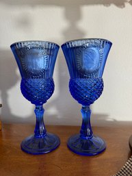 Avon Fostoria 8' Glass George And Martha Washington Cobalt Blue 1976  Candleholders