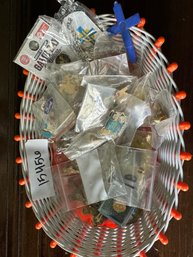 Lot Of Vintage Pins In Basket