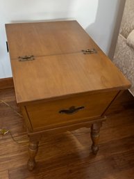 Antique Wood Side End Table With Storage